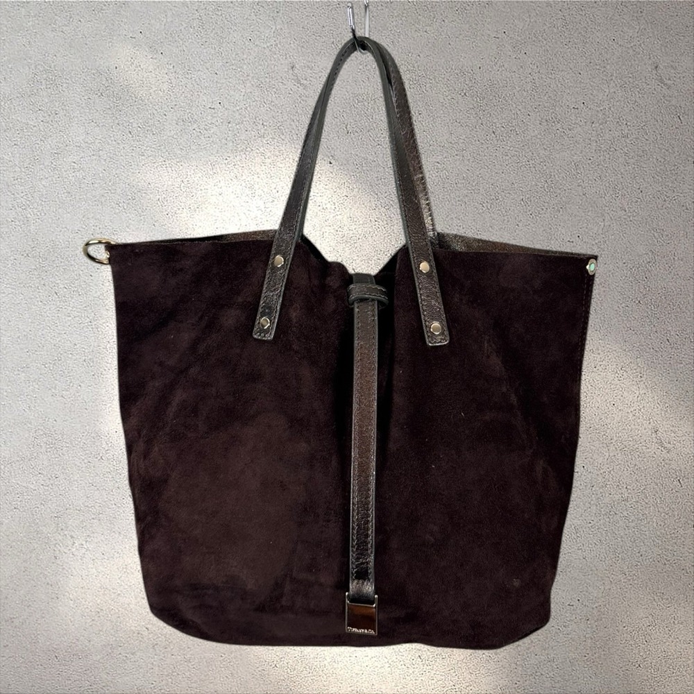 Tiffany & Co Suede Metallic Relaxed Reversible Tote Hobo Bag Purse Brown